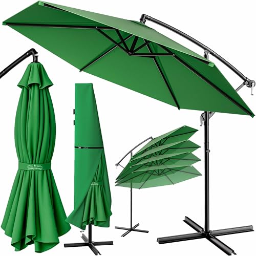 Kingsleeve® Parasol de jardin extérieur en alu Parasol déporté inclinable vert Ø330cm avec manivelle Protection UV 50+