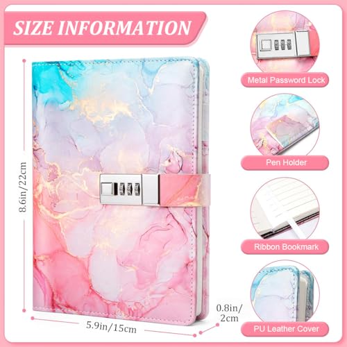 Image of Climberty Aesthetic Diary With Lock For Girls, Soft PU Leather Journal Notebook With Ribbon Bookmark, Metal Bookmark, Bracelet, Pencil Pouch, Diamond Pen, Gift Set For Women, 192 Pages A5 Size