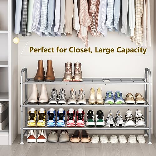 Image of LINZINAR Shoe Rack 3 Tier Long Metal Shoe Organizer for Closet Entryway Grey