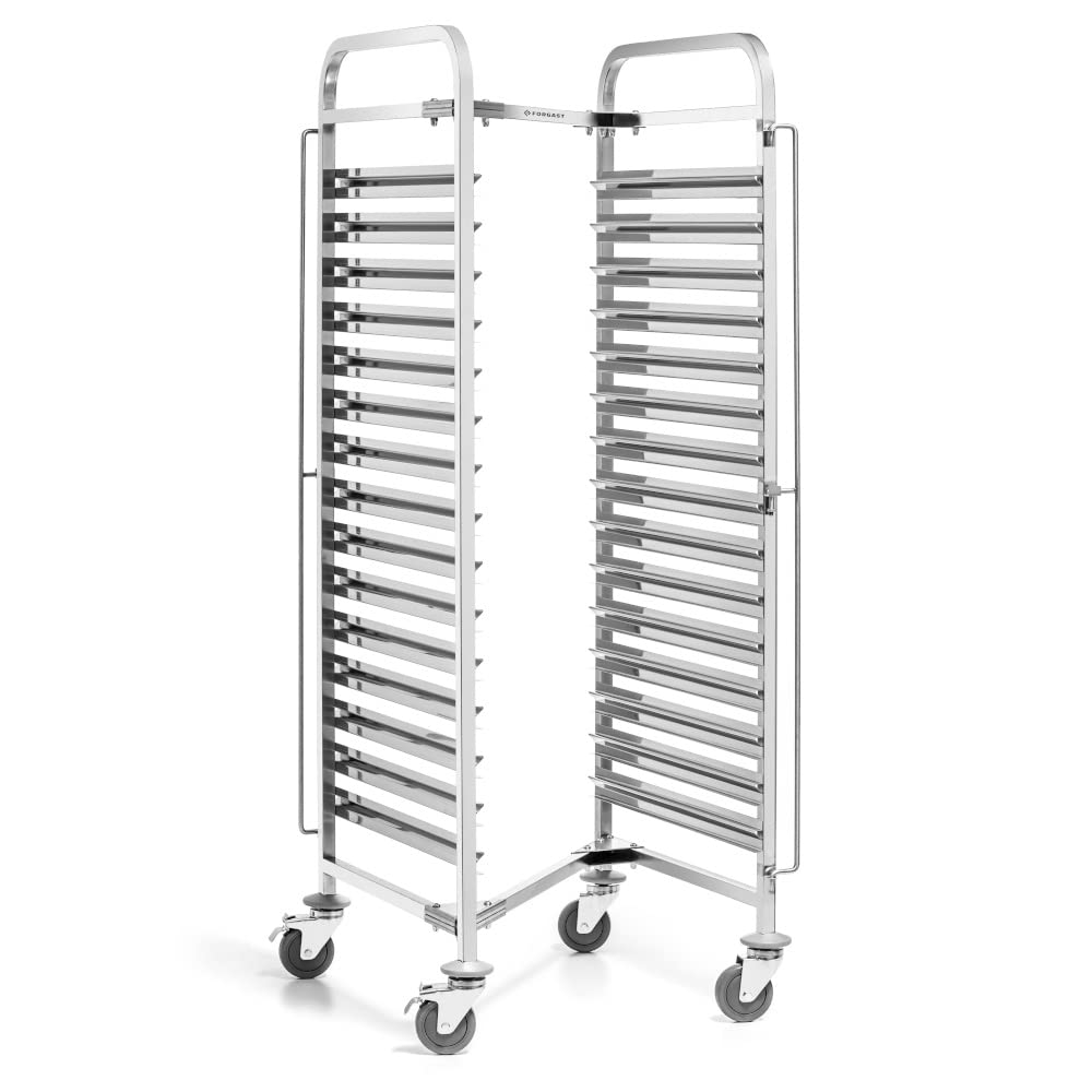 Edelstahl Servierwagen für GN-Behältern | Fasst 15x GN 2/1-Behälter | 59x67x170cm | Transportwagen |Küchenwagen auf Rollen | Stahlgestell für Restaurant, Hotel, Schul