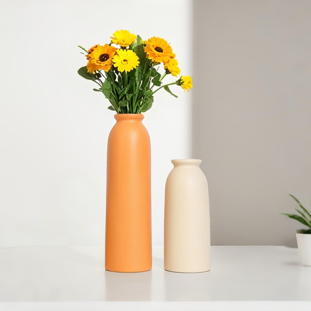 Set di 3 vasi in ceramica per decorazioni, 25 cm, arancione, giallo, bianco (mix arancione)