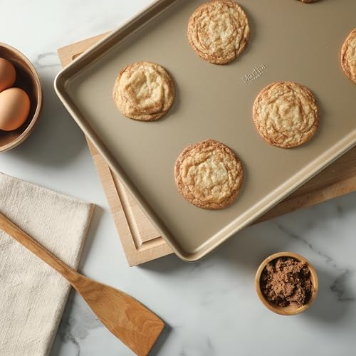 Image of Martha Stewart Gallen 17 x 11 Inch Nonstick Carbon Steel Cookie Sheet - Champagne, Durable Bakeware for Even Baking and Easy Cleanup