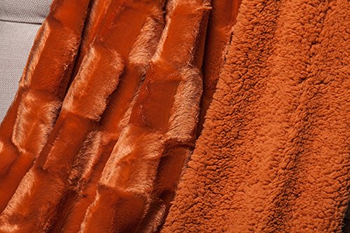 Chanasya Fuzzy Faux Fur Rectangular Embossed Throw Blanket - Super Soft And Warm Lightweight Reversible Sherpa For Couch, Home, Living Room, And Bedroom Décor (50X65 Inches) Orange #TOP6