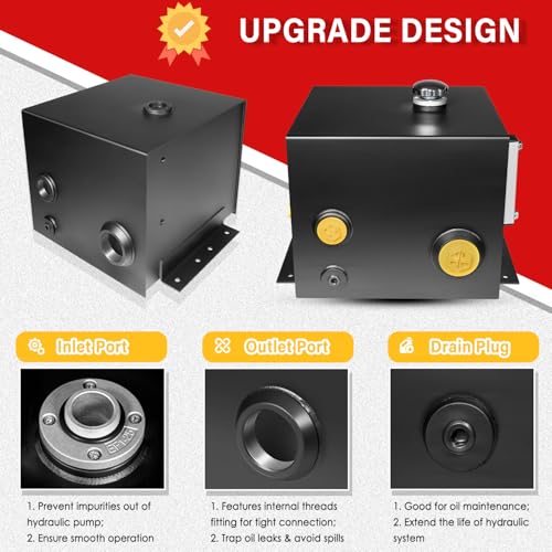 Image of 7-Gallon Hydraulic Fluid Reservoir Oil Tank for Tractors, Trucks & Log Splitters, Built-in Sight Gauge Temp Gauge Combo, Heavy Duty Steel Oil Tank Horizontal-Mount