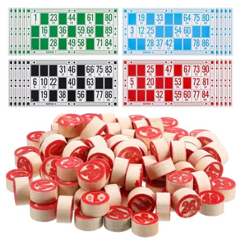 EAVUYIS Lot de 138 Bingo Loterie Traditionnelle, 48 Cartons + 90 Bingo en Bois, Numéros Chance - Jeux De Chance - Jeux Classiques