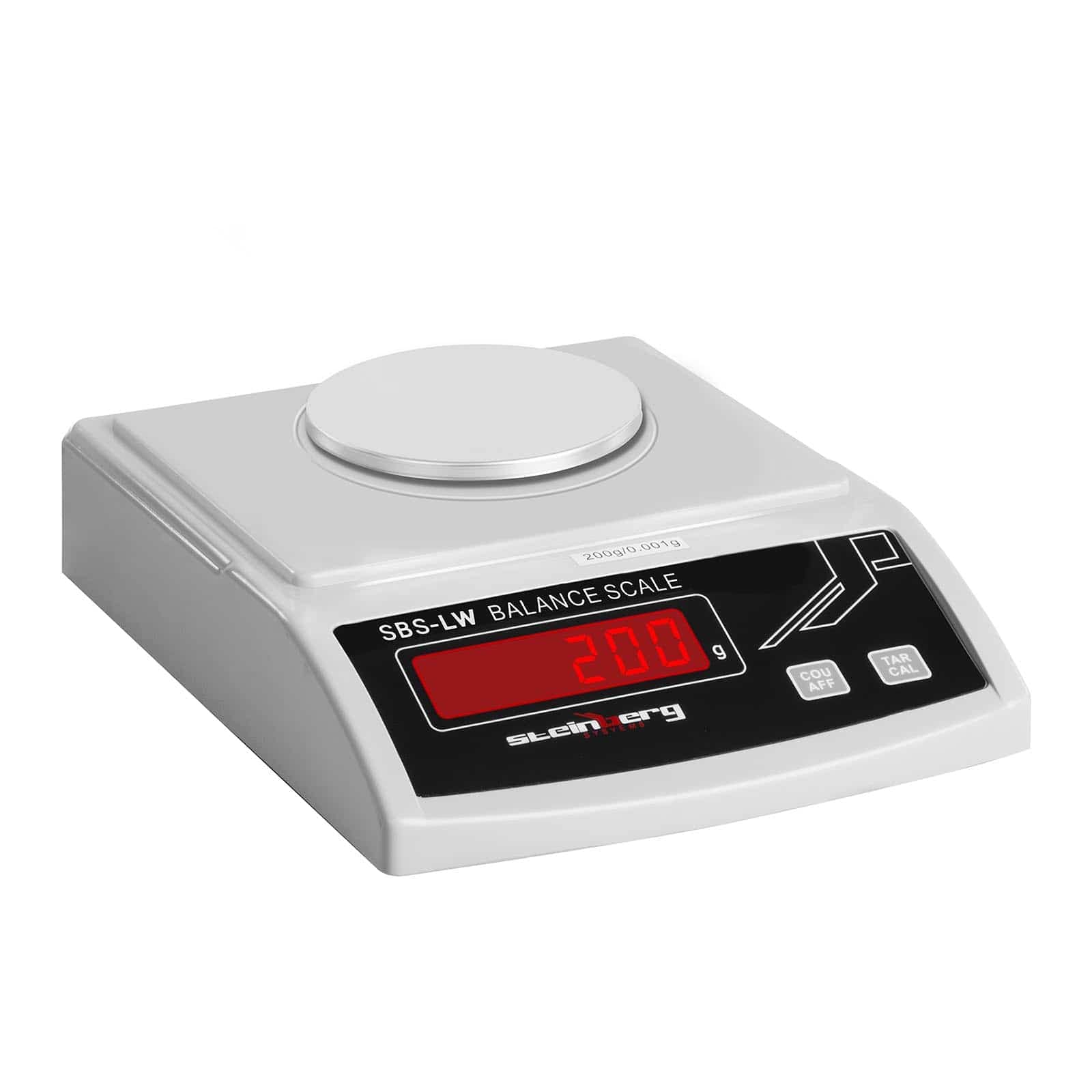 Steinberg Systems SBS-LW-200N waga precyzyjna, waga pocztowa, waga laboratoryjna (do 200 g, dokładność 0,001 g, wyświetlacz LED, akumulator do 8 godzin pracy, szklana pokrywa, różne funkcje)