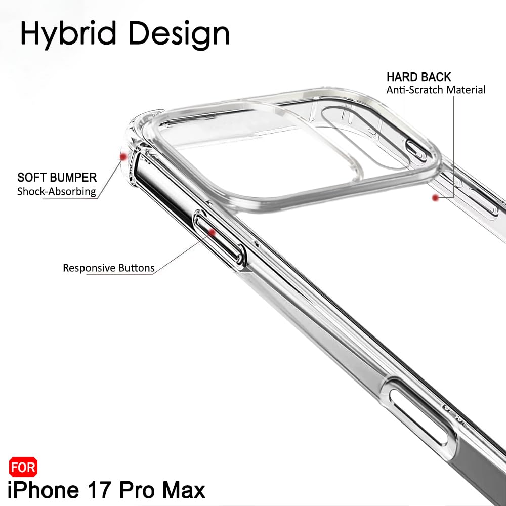TheGiftKart Crystal Clear Back Cover Case for iPhone 17 Pro Max | 360 Degree Protection | Shock Proof Design | Transparent Back Cover Case for iPhone 17 Pro Max (PC & TPU, Transparent Bumper) — Amazon image 3