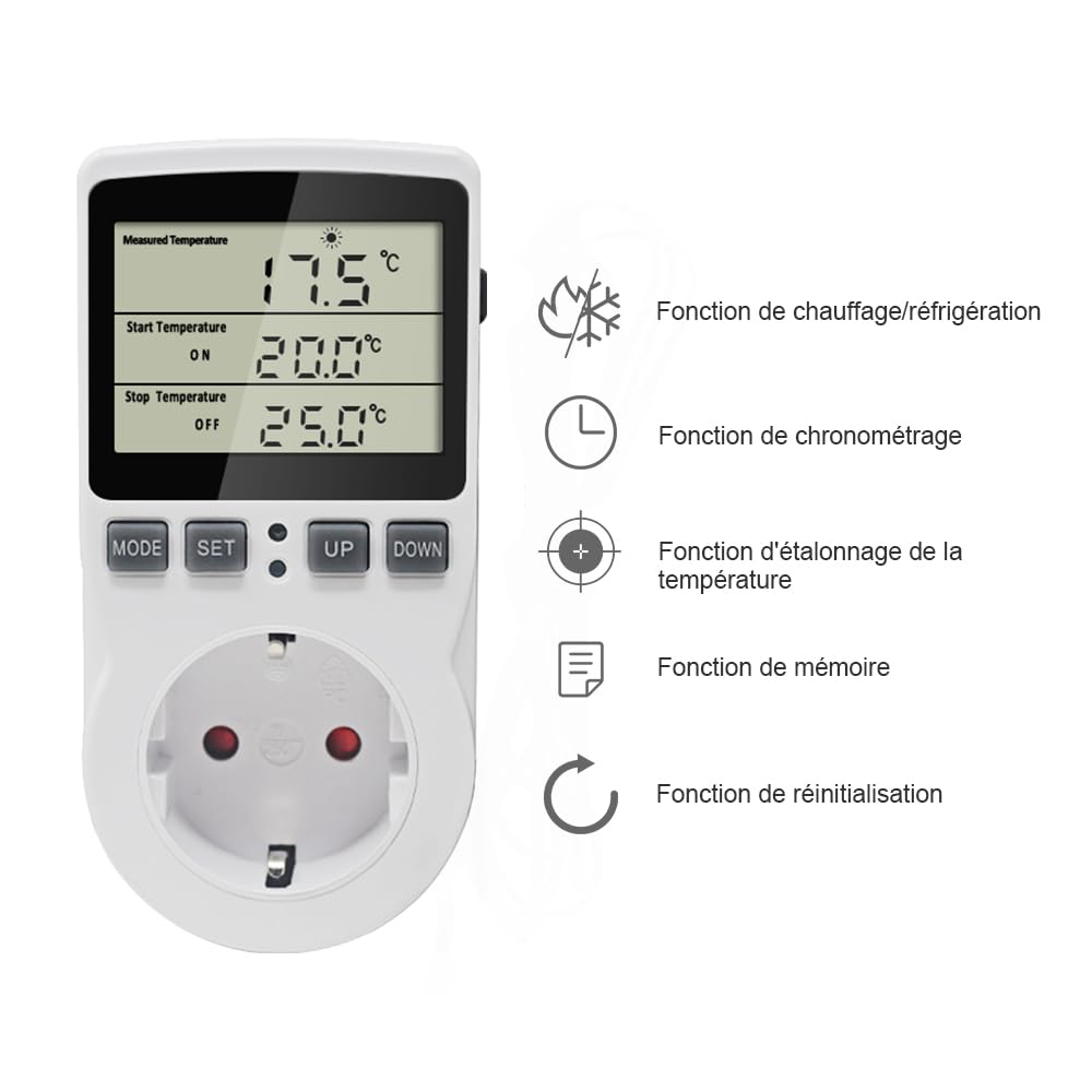 KT3100 - Termostato digitale con regolatore di temperatura, presa 230 V 16 A, con sensore 3 m, riscaldamento, frigorifero, termostato, regolatore per serra rettile terrario casa