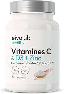 Visuel du produit : Vitamine C & D3 + Zinc Bisglycinate | Hautement Dosé | Formule Immunité et Vitalité Complète | 2 Mois de Cure par Flacon | Hautement Assimilable et Biodisponible | 60 Comprimés Vegan | Eiyolab