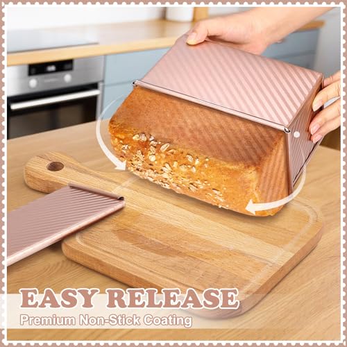 2PCS Pullman Loaf Pan with Lid, 8.4x4.7 & 7.4x3.7 inch Non-Stick Bread Loaf Pans,Carbon Steel Corrugated Sandwich Bread Loaf Pan Bread Toast Mold for Bakeware Baking Bread Bread Pan for Homemade Bread