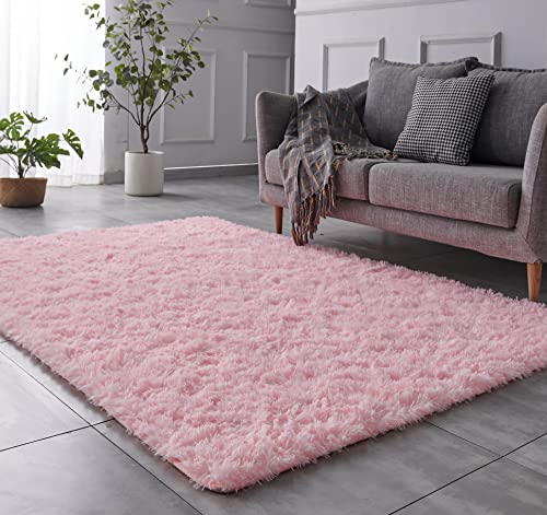 Image of TABAYON Shaggy Pink Rug, 2x3 Area Rugs for Living Room, Anti-Skid Extra Comfy Fluffy Floor Carpet for Indoor Home Decorative