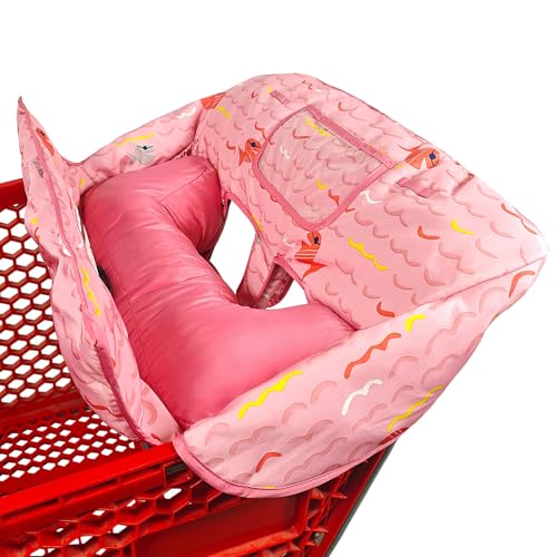 Image of Love&go Soft Pillow Attached 2-in-1 Shopping Cart and High Chair Cover for Baby, Cotton Padded Cart Cover, Fold'n Roll Style, Portable with Carry Bag (Pink Fish)