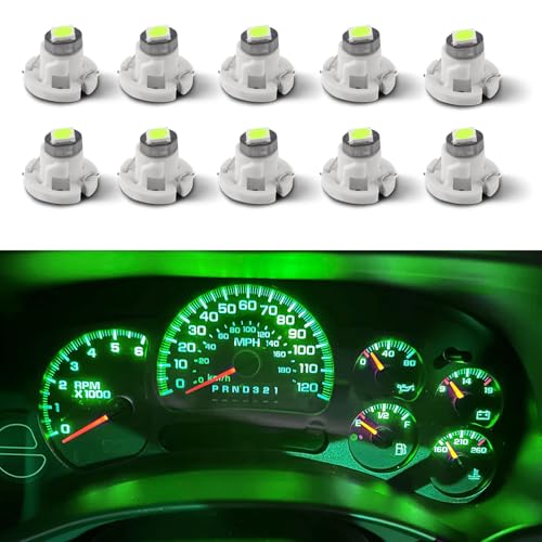 Image of 10PCS T4.2 Led Bulb Neo Wedge 10mm Base, Car Interior Dash Light, 12V IP65 Waterproof 3030 Chip LED Super Bright A /C Indicator Light, Climate Control Switch Indication Bulb for Cars (Green)