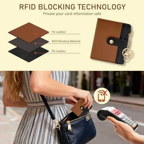 Image of Jogjam Small Ladies Wallet, Rfid Slim Thin Compact Credit Card Women Wallet, PU Leather Bifold Cash Wallet, Zipper Coin Pocket & ID Window, Female Gifts Black and Brown