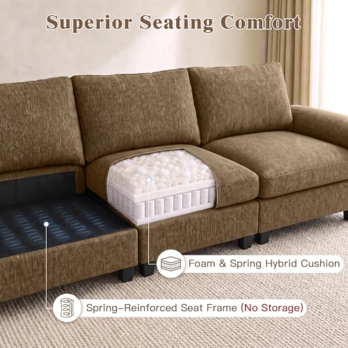 Image of Sectional Couches for Living Room, 109 inch L Shaped Cloud Sofa & Couch | Upholstered Armres, 22 inch Seat Depth, Movable Ottoman, Comfy Chenille, Easy Assembly, Taupe