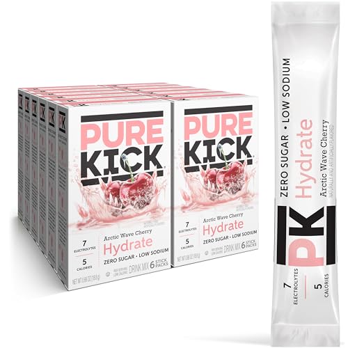 Image of Pure Kick Hydration Singles To Go Drink Mix, Arctic Wave Cherry, Includes 12 Boxes with 6 Packets in each Box, 72 Total Packets