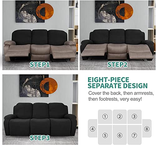 Funda de sofá reclinable de 3 plazas elástica OBASDFD terciopelo color caqui 5