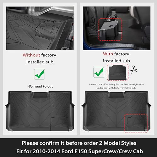 Image of KARPAL Floor Mats for 2010-2014 Ford F150 SuperCrew with 1st Row Bucket Seat, Custom Fit TPE All Weather Ford F-150 Accessories 1st & 2nd Row Floor Liner