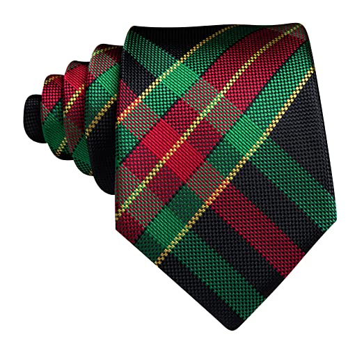 Image of Barry.Wang Plaid Ties Mens Silk Necktie and Tie Clip Checkered Tie for Wedding Party Business Formal