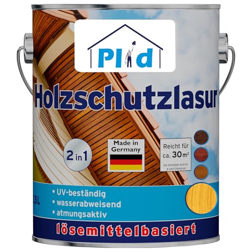 PLID® Holzschutzlasur Kiefer satin - [LANGZEITSCHUTZ] - alle Laub- und Nadelhölzer - feuchtigkeitsregulierend - UV-beständig - wetterbeständig - Holzschutzlasur für aussen - Made in Germany 2,5l
