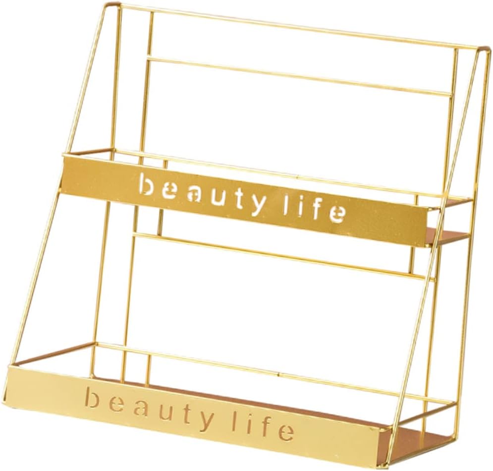 2-Tier Iron Cosmetics Storage Rack Adjustable Desktop Sundries Shelf for Bathroom Space-Saving Organizer for Makeup and Toiletries