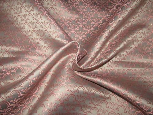 Tissu brocart de soie 142 cm coupon jacquard gris rose