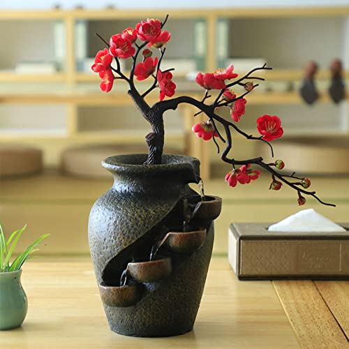 16' Flower Ornament Vase Decorative Bonsai Mini Tabletop Waterfall Fountain Indoor with Water Flow...