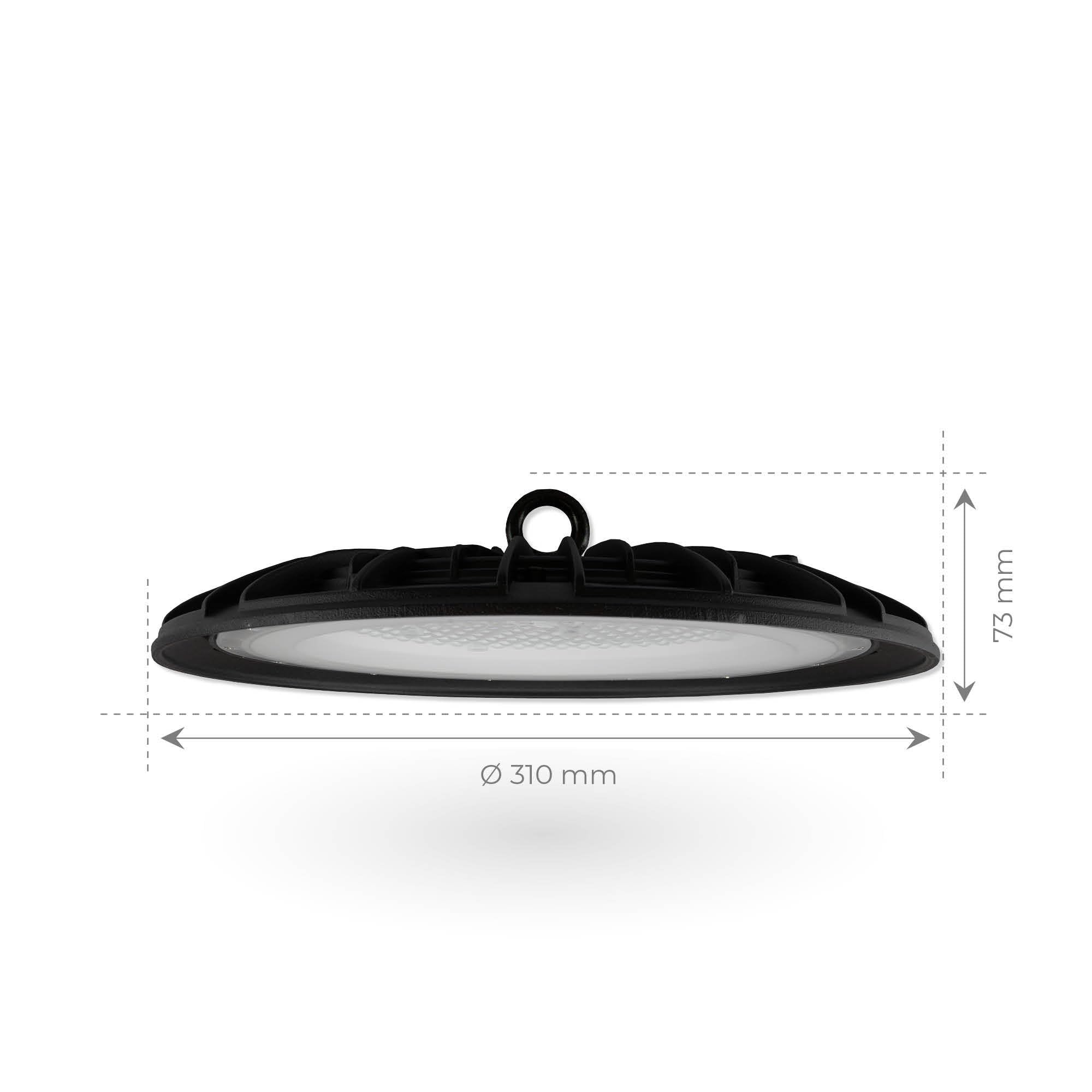 Ledvion - LED High Bay Sensor Regulable, 150W, 110lm/W, 22.000Lm, 6000K, IP65, 2 Años de Garantía, Lámpara UFO