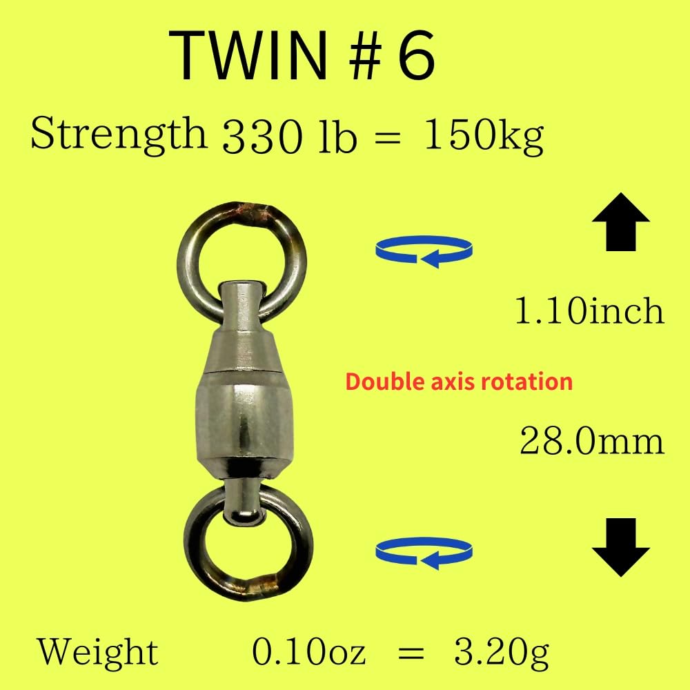 Tsuridamashii - Girella con doppio cuscinetto a sfera, rotazione a doppio asse con cuscinetto su un lato, resistente e anti-torsione, 11 misure (25-299,8 kg), acqua salata e d'acqua dolce, prodotta