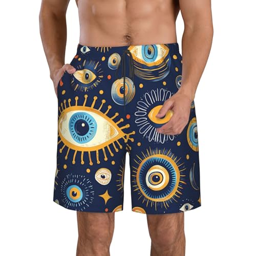 Evil Eye Symbols Dark Blue Unique Vintage Men's Quick Dry Swim Trunks Surfing Beach Mesh Board Shorts