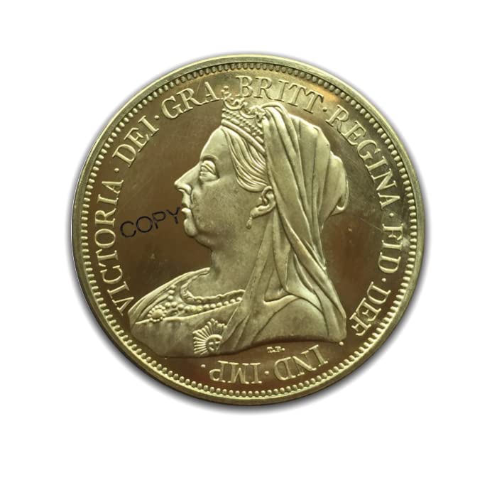 Réplica di moneta storica: Gran Bretagna Regina Vittoria, 5 sterline del 1893. Prodotto in ottone.