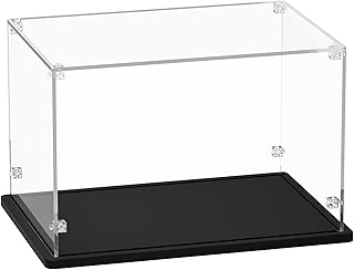 Gemutlich Acrylic Display Case 12x8x8 Inch - 3mm Thick Acrylic Display Box with Black Wooden Base, Assemble Dustproof Showcase Clear Display Case for Collectibles Figures Doll Toys Models Organizing