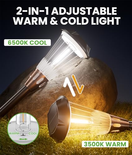 BITPOTT 4 Pack Solar Pathway Lights Waterproof IP65, 2-in-1 Warm&Cool Solar Lights Outdoor, Bright Solar Light Outside Pathway, Auto On/Off Outdoor Light for Yard Walkway Driveway Landscape thumbnail 2