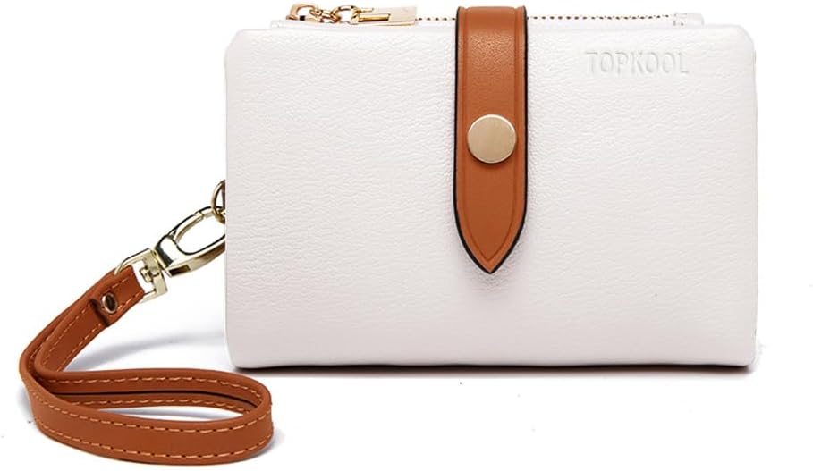 Wallets for Women Small Bifold Rfid Leather Ladies Wallets,Compact Wristlet Womens Billfold,Trifold Card Holder with Multi Credit Card Slot Zipper Coin Pocket and Wrist Strap(White)