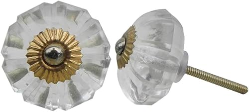 IndianShelf 6 pomos de cajón de cristal transparente con flores de caléndula para gabinetes de cocina, tiradores de puerta, tiradores decorativos y