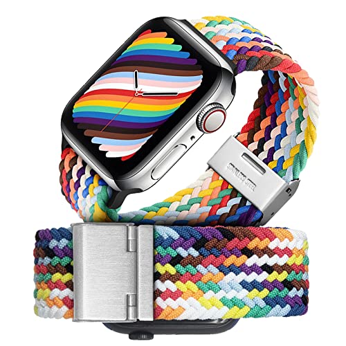 Bracelet Compatible avec Apple Watch Series-7 6 5 4 3 2 1 SE, Bande de Remplacement Sport en Tressé Nylon Élastique Réglable pour iWatch 45 mm, 41 mm, 44 mm, 40 mm, 42 mm, 38 mm,Hommes Femmes Cover