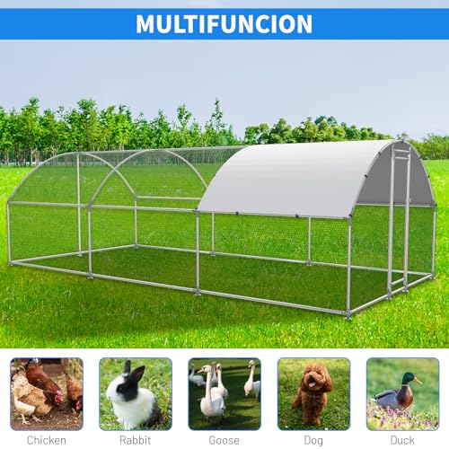 NUGRIART Large Metal Chicken Coop, Outdoor cage Run with Waterproof and Anti-UV Cover, Dome Roof Walk-in Poultry Cage Rabbit Duck House for Outside, Backyard and Farm. - Thumbnail 6