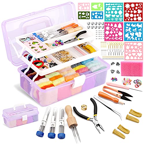 Complete 327Pcs Needle Felting Starter Kit, Needle Felting Tools and Supplies with 55 Colors Felt Wool, Felting Needles, Storage Box, Felt Molds, Felt Craft Kits Needlework Supplies for Beginners