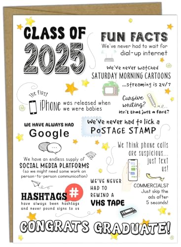 Katie Doodle - Funny 2025 Graduation Card Class of 2025 Gifts (Handmade in USA) High School Graduation Gifts for Her Him Girls Boys - Includes 1 x Grad Card (5x7 Blank inside) & 1 Envelope