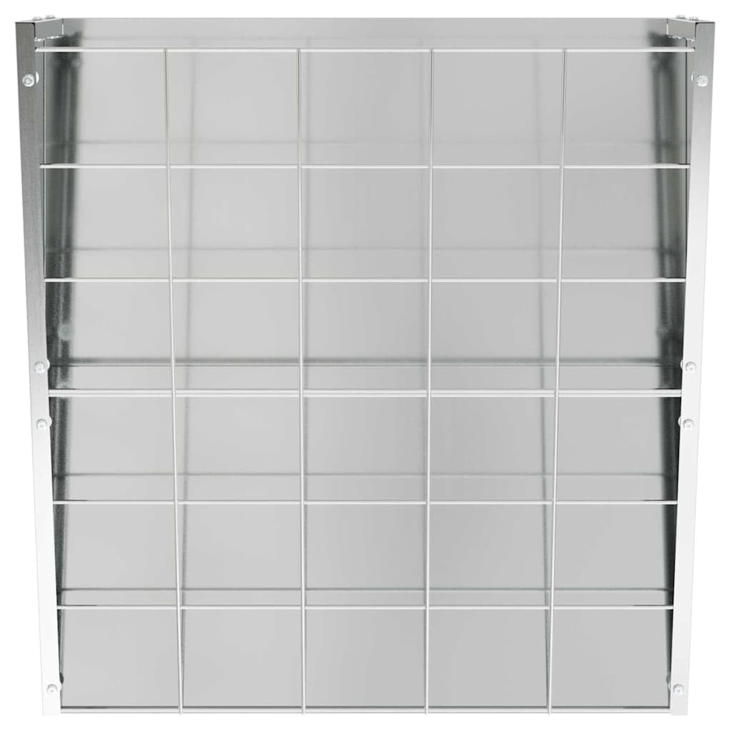 Comedero colgante de heno de acero galvanizado plateado, 61 x 33 x 66 cm, para interior y exterior, 5 kg de capacidad, resistente a la intemperie, robusto comedero para ganado moderno
