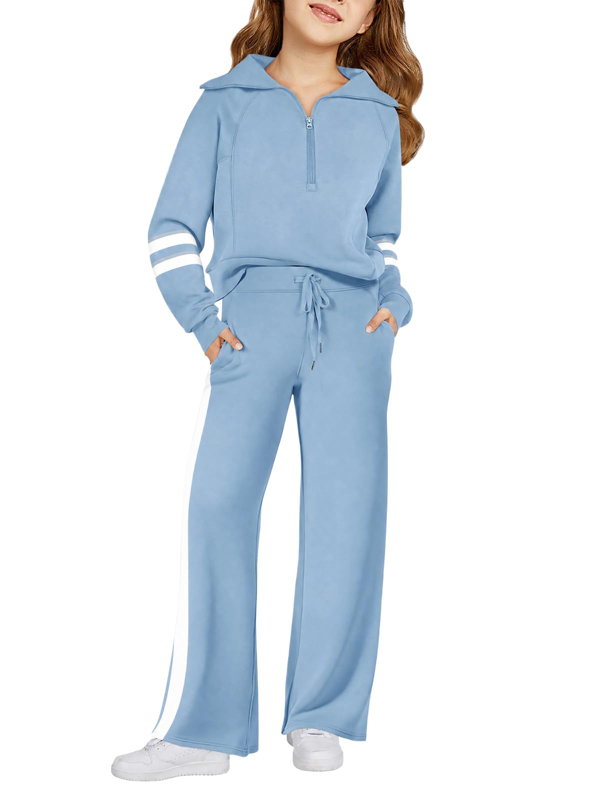 Haloumoning Girls Sweatsuit 2 Piece Zip Long Sleeve Sweat Outfits