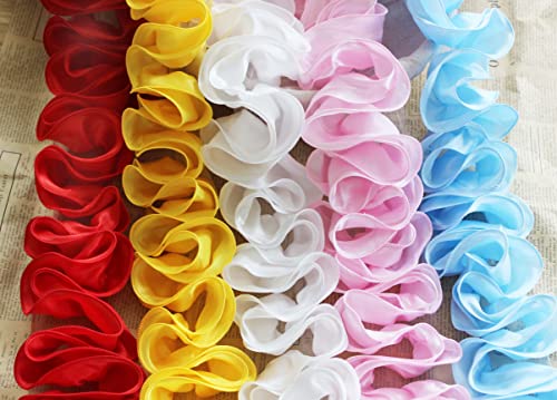 Yalulu 5 Yards 3D Pleated Chiffon Lace Trim Ribbon Fabric Applique Trimming Lace Ruffle Trim Craft Sewing Wedding Dress Decoration Accessories (Yellow) #TOP3