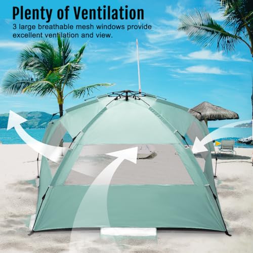 WhiteFang Deluxe Pop Up Beach Tent Sun Shade Shelter for 3-4/5-6 Person, UV Protection, Extendable Floor with 3 Ventilating Windows Plus Carrying Bag, Stakes, and Guy Lines - Image 5