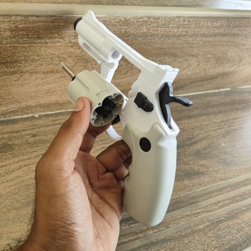 Image of Revolver Toy Gun | Real Looking Plastic Airsoft Gun Pistol Fully Automatic | 12 Bullet Shell' and 50 Bullets Included(Grey+White)