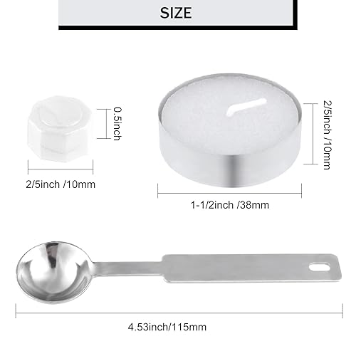 Miniatura 3 de NACHLYNN 600 cuentas de cera de sellado octágono, cuentas de sello de cera blanca con 1 cuchara de fusión y 4 velas de té para tarjetas de