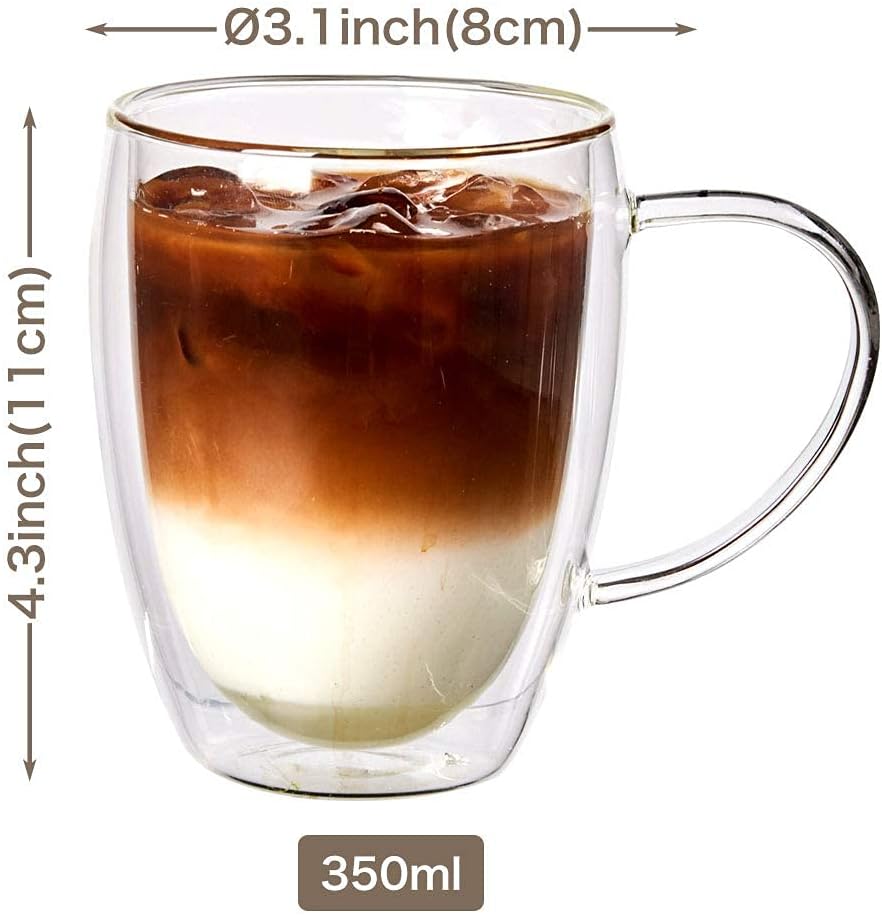 Blасk Frіdау - 40% оƒƒ EZOWare Set of 4 Double Wall Coffee Espresso Cup Set, 11oz Clear Glass Thermal Insulated Mug with Handles for Hot or Cold Beverages, Coffee, Tea, Latte TOP оƒƒERS EZOWare Set of 4 Double Wall Coffee Espresso Cup Set, 11oz Clear Glass Thermal Insulated Mug with Handles for Hot or Cold Beverages, Coffee, Tea, Latte