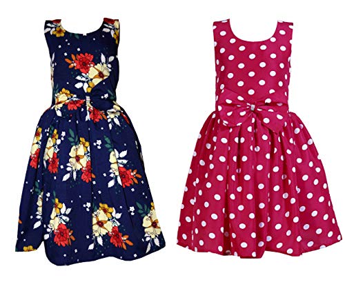 Image of Casual Frock for Baby Girls,Blue Printed and Olive Printed,Pack of 2