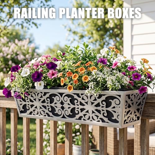 4 Pack 30 Inch Window Boxes Planter for Outdoor Plants Deck Railing Planters Box with Adjustable Brackets for Porch Fence Balcony Hanging Flower Baskets with Non-Woven Fabric Liner for Garden Décor by Karlliu - Used condition - Image 8