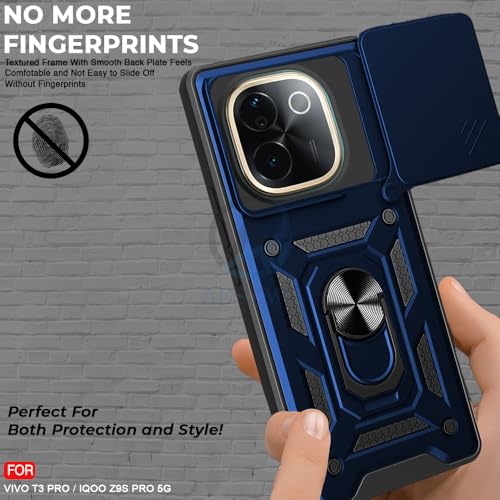 Image of AESTMO Tough Armor iQOO Z9S Pro /Vivo T3 Pro 5G Bumper Back Case Cover | Ring Holder & Sliding Camera Shield Cover | 360 Degree Protection Back Case Cover iQOO Z9S Pro (Blue)