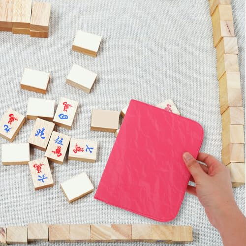 Funda para Cartas Mahjong de Cuero PU 29x18.5 cm Rosada miniatura 7